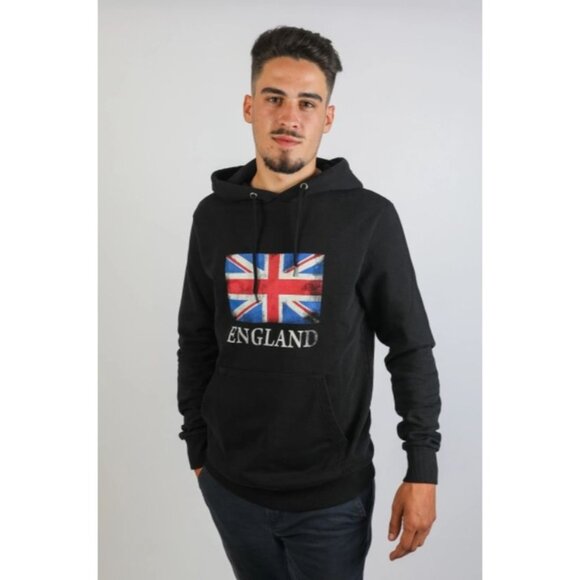 England Flag Hoodie Mens Black Pullover With Pouch Pocket & Drawstring Hood XL ( - Picture 4 of 4